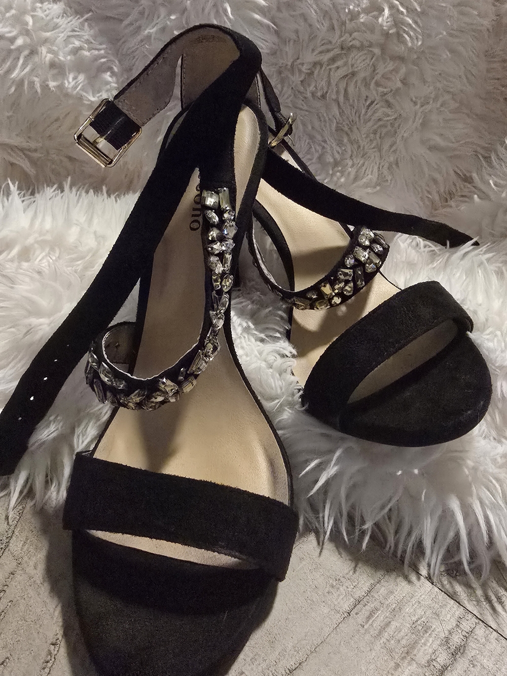 Black Embellished Ankle-Strap Women's Heels